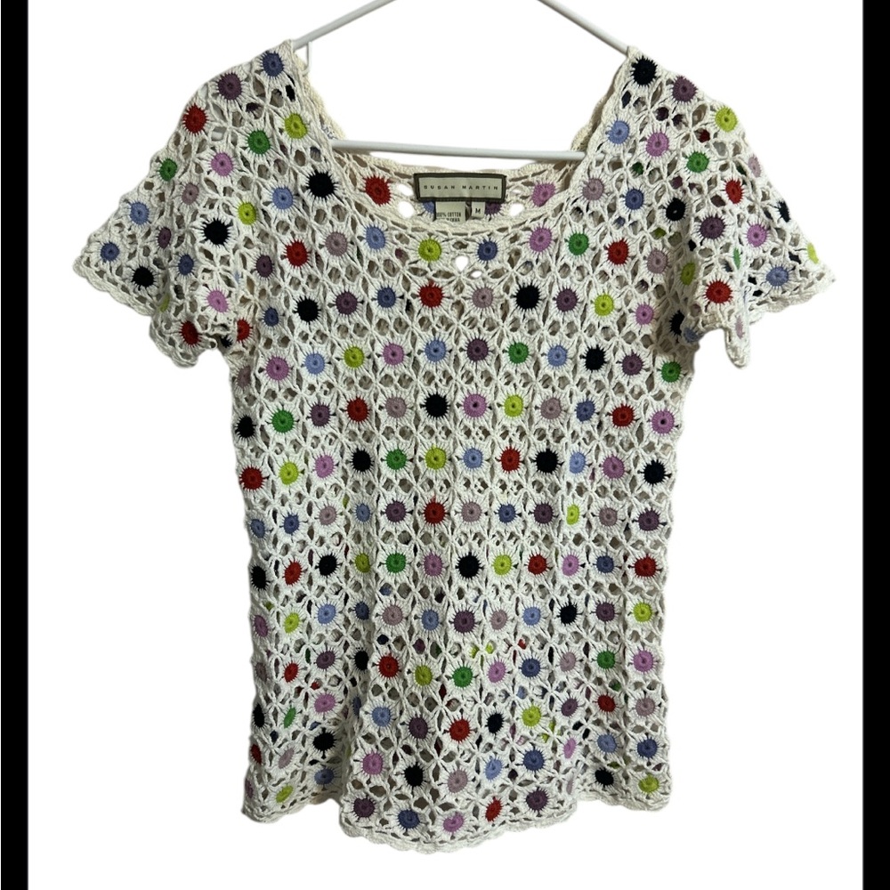 Susan Martin Floral Crochet Multicolor Shirt medium